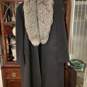 Vintage Black Coat with Fox Fur Collar